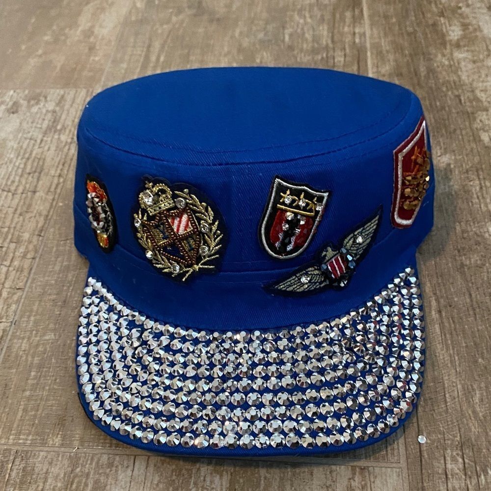 Military Style Rhinestone Patch Cap - Picture 1 of 6